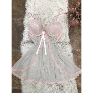 Jessica Simpson Ivory Floral Underwire Lace Babydoll Nightie Teddy Sz Lg